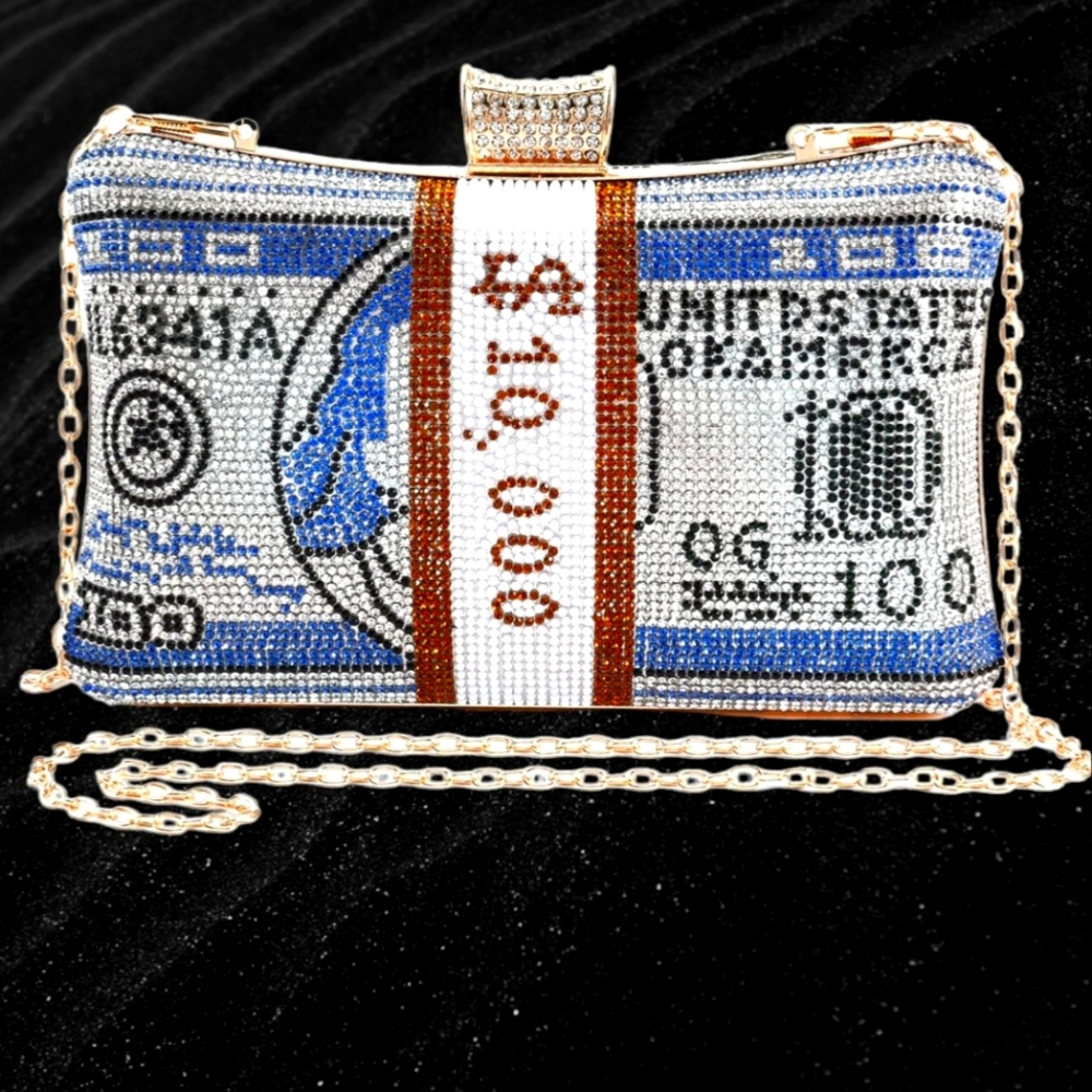 🥳HOST PICK🥳 CRYSTAL DOLLAR CLUTCH BAG WITH DETACHABLE CHAIN STRAP